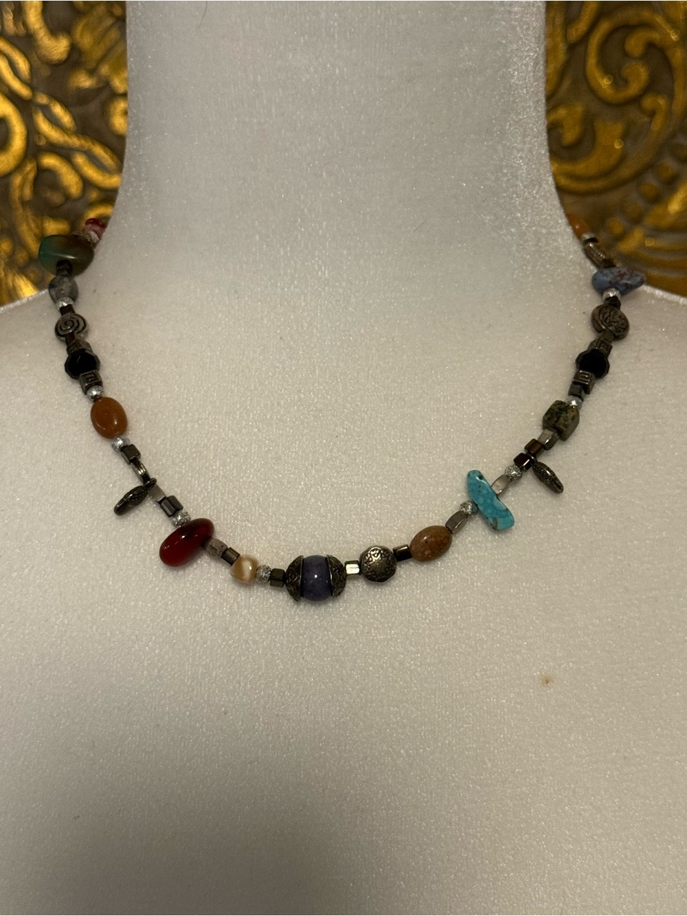 Multicolor Beaded Women's Necklace - Mixed Gemstone Accent